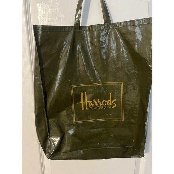 Harrods Green PVC Plastic Vinyl Tote Shopping Grocery Bag - Picture 2 of 6